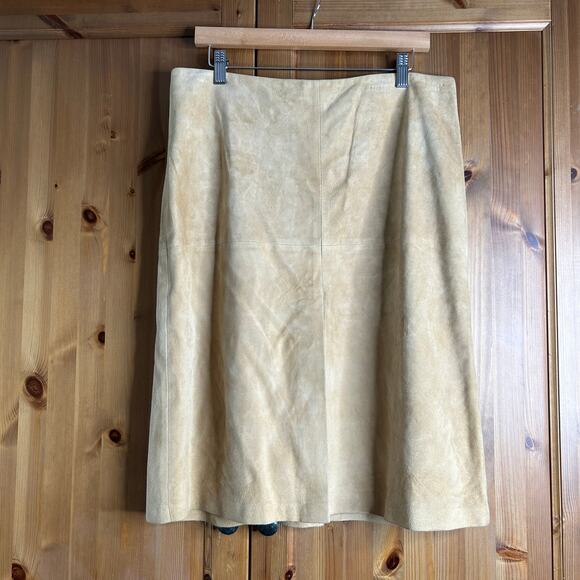 Brooks Brothers Dresses & Skirts - NWT Brooks Brothers Genuine Leather Suede Midi Skirt Camel Women’s 14 Career